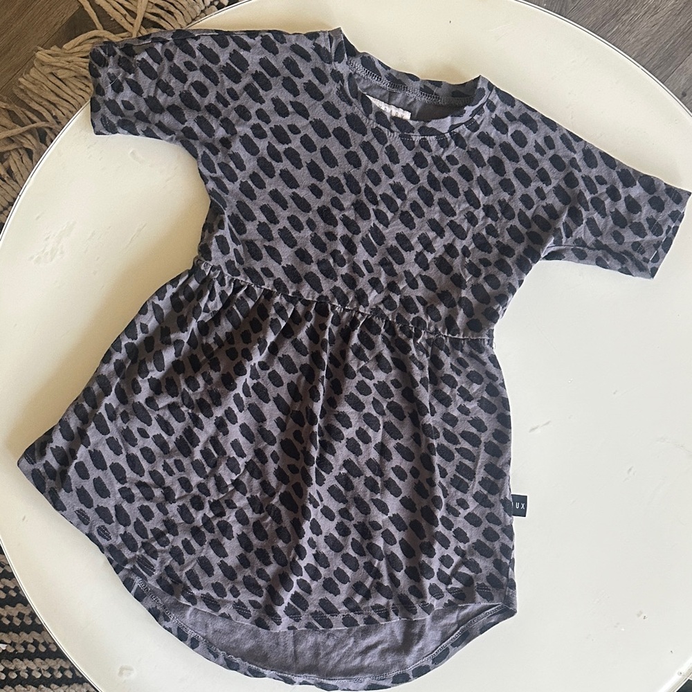 Huxbaby HUX Organic Cotton Gray Black Swatch Pattern High Low Tunic Dress 4